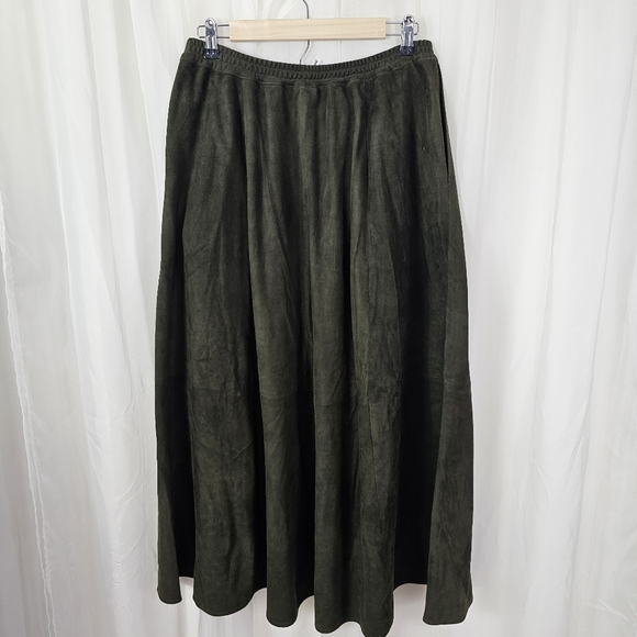 Eskandar suede leather maxi skirt dark brown/olive green Size 2=US 14 - Picture 4 of 7